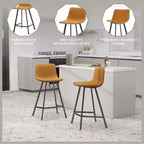 LeisureMod Elland Leather 35 Upholstered Counter Stool  Modern Stool with Black Stainless Steel Legs for Kitchen Island or Home Bar Set of 2