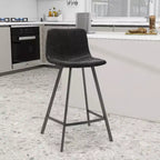 LeisureMod Elland Leather 35 Upholstered Counter Stool  Modern Stool with Black Stainless Steel Legs for Kitchen Island or Home Bar Set of 2