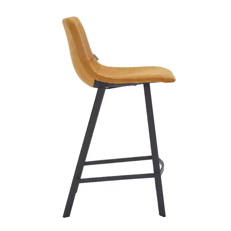 LeisureMod Elland Leather 35 Upholstered Counter Stool  Modern Stool with Black Stainless Steel Legs for Kitchen Island or Home Bar Set of 2