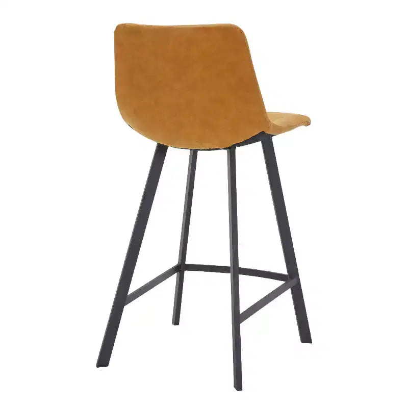 LeisureMod Elland Leather 35 Upholstered Counter Stool  Modern Stool with Black Stainless Steel Legs for Kitchen Island or Home Bar Set of 2