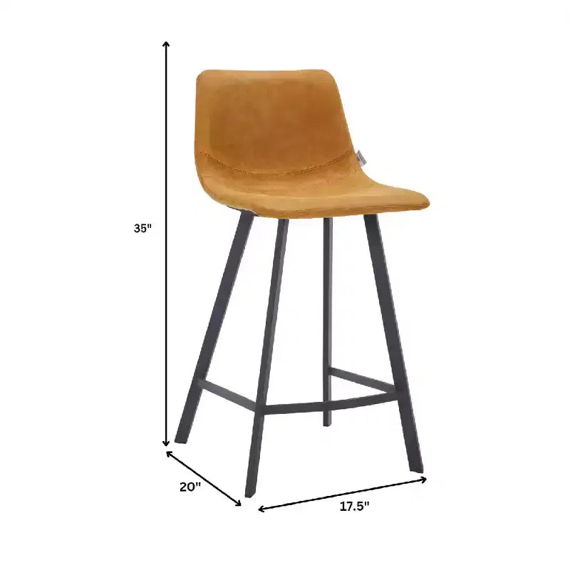 LeisureMod Elland Leather 35 Upholstered Counter Stool  Modern Stool with Black Stainless Steel Legs for Kitchen Island or Home Bar Set of 2