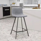 LeisureMod Elland Leather 35 Upholstered Counter Stool  Modern Stool with Black Stainless Steel Legs for Kitchen Island or Home Bar Set of 2