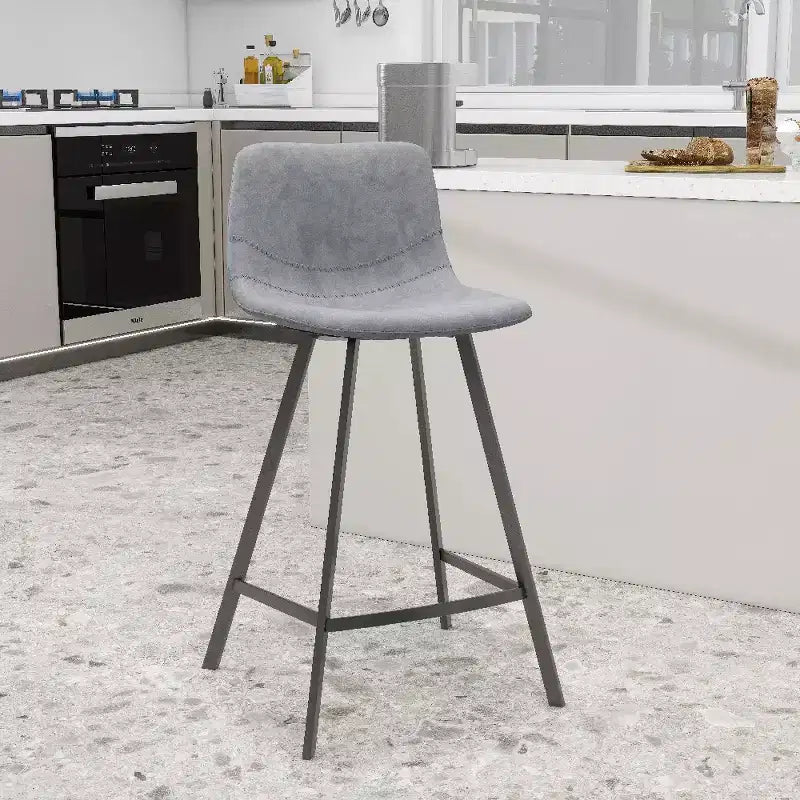 LeisureMod Elland Leather 35 Upholstered Counter Stool  Modern Stool with Black Stainless Steel Legs for Kitchen Island or Home Bar Set of 2