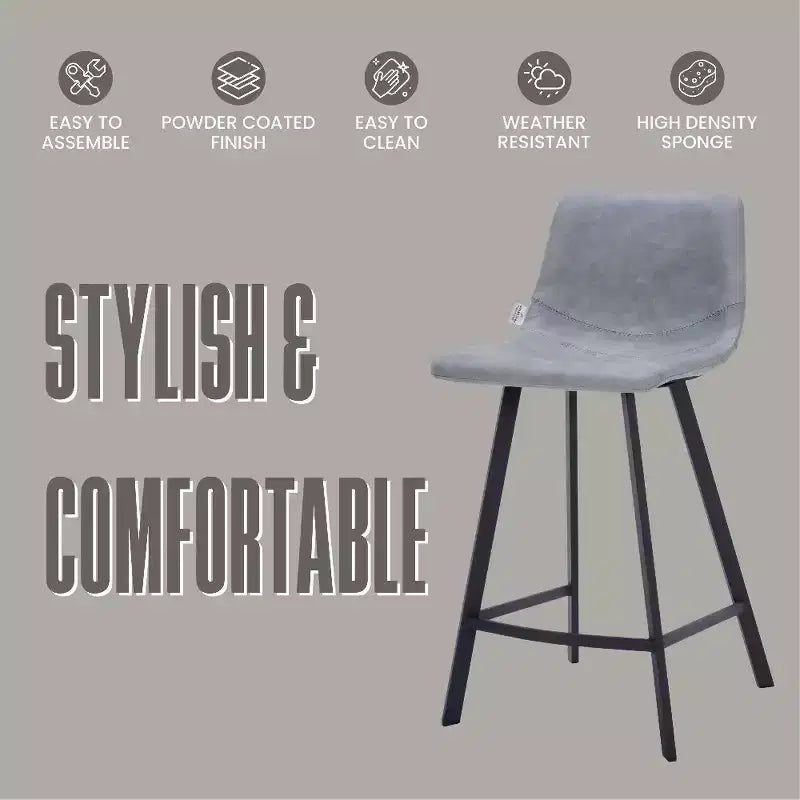 LeisureMod Elland Leather 35 Upholstered Counter Stool  Modern Stool with Black Stainless Steel Legs for Kitchen Island or Home Bar Set of 2