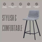 LeisureMod Elland Leather 35 Upholstered Counter Stool  Modern Stool with Black Stainless Steel Legs for Kitchen Island or Home Bar Set of 2