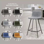 LeisureMod Elland Leather 35 Upholstered Counter Stool  Modern Stool with Black Stainless Steel Legs for Kitchen Island or Home Bar Set of 2