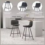 LeisureMod Elland Leather 35 Upholstered Counter Stool  Modern Stool with Black Stainless Steel Legs for Kitchen Island or Home Bar Set of 2