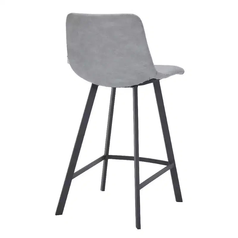 LeisureMod Elland Leather 35 Upholstered Counter Stool  Modern Stool with Black Stainless Steel Legs for Kitchen Island or Home Bar Set of 2