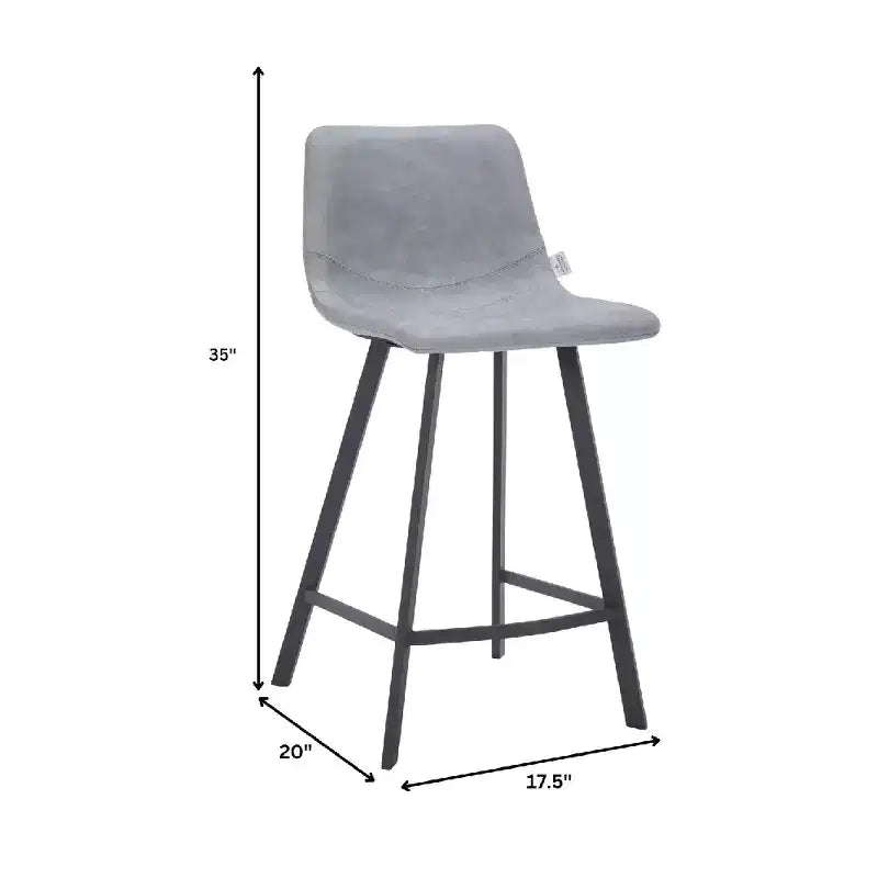 LeisureMod Elland Leather 35 Upholstered Counter Stool  Modern Stool with Black Stainless Steel Legs for Kitchen Island or Home Bar Set of 2