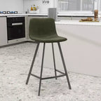 LeisureMod Elland Leather 35 Upholstered Counter Stool  Modern Stool with Black Stainless Steel Legs for Kitchen Island or Home Bar Set of 2