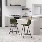 LeisureMod Elland Leather 35 Upholstered Counter Stool  Modern Stool with Black Stainless Steel Legs for Kitchen Island or Home Bar Set of 2