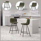 LeisureMod Elland Leather 35 Upholstered Counter Stool  Modern Stool with Black Stainless Steel Legs for Kitchen Island or Home Bar Set of 2