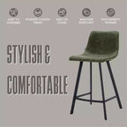 LeisureMod Elland Leather 35 Upholstered Counter Stool  Modern Stool with Black Stainless Steel Legs for Kitchen Island or Home Bar Set of 2