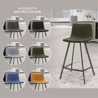 LeisureMod Elland Leather 35 Upholstered Counter Stool  Modern Stool with Black Stainless Steel Legs for Kitchen Island or Home Bar Set of 2
