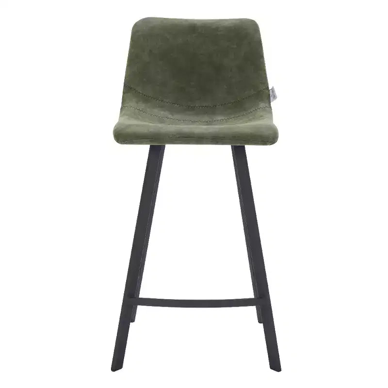 LeisureMod Elland Leather 35 Upholstered Counter Stool  Modern Stool with Black Stainless Steel Legs for Kitchen Island or Home Bar Set of 2