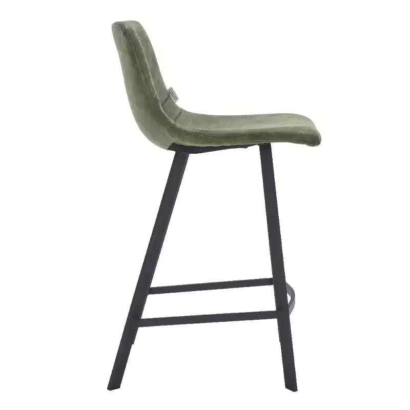 LeisureMod Elland Leather 35 Upholstered Counter Stool  Modern Stool with Black Stainless Steel Legs for Kitchen Island or Home Bar Set of 2