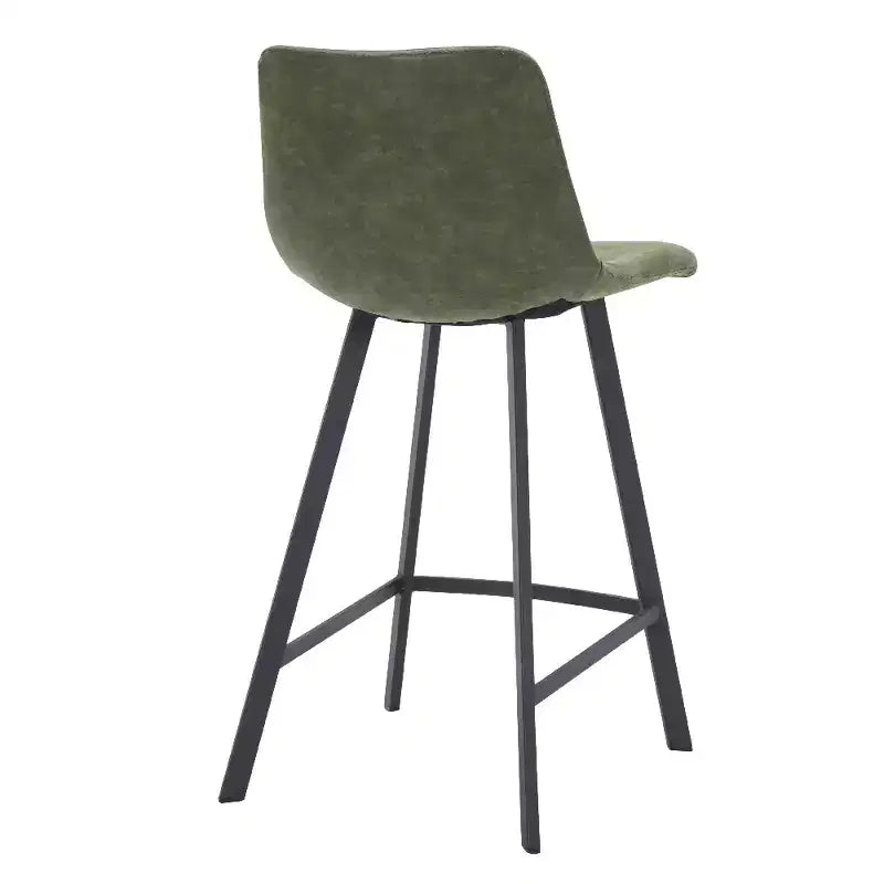 LeisureMod Elland Leather 35 Upholstered Counter Stool  Modern Stool with Black Stainless Steel Legs for Kitchen Island or Home Bar Set of 2