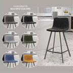 LeisureMod Elland Leather 35 Upholstered Counter Stool  Modern Stool with Black Stainless Steel Legs for Kitchen Island or Home Bar Set of 2