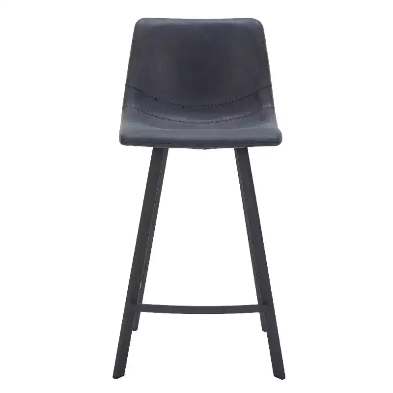LeisureMod Elland Leather 35 Upholstered Counter Stool  Modern Stool with Black Stainless Steel Legs for Kitchen Island or Home Bar Set of 2