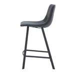 LeisureMod Elland Leather 35 Upholstered Counter Stool  Modern Stool with Black Stainless Steel Legs for Kitchen Island or Home Bar Set of 2