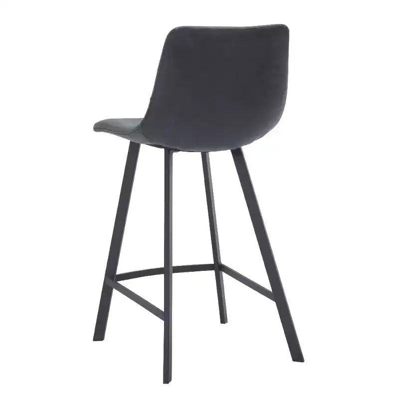 LeisureMod Elland Leather 35 Upholstered Counter Stool  Modern Stool with Black Stainless Steel Legs for Kitchen Island or Home Bar Set of 2
