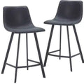 LeisureMod Elland Leather 35 Upholstered Counter Stool  Modern Stool with Black Stainless Steel Legs for Kitchen Island or Home Bar Set of 2