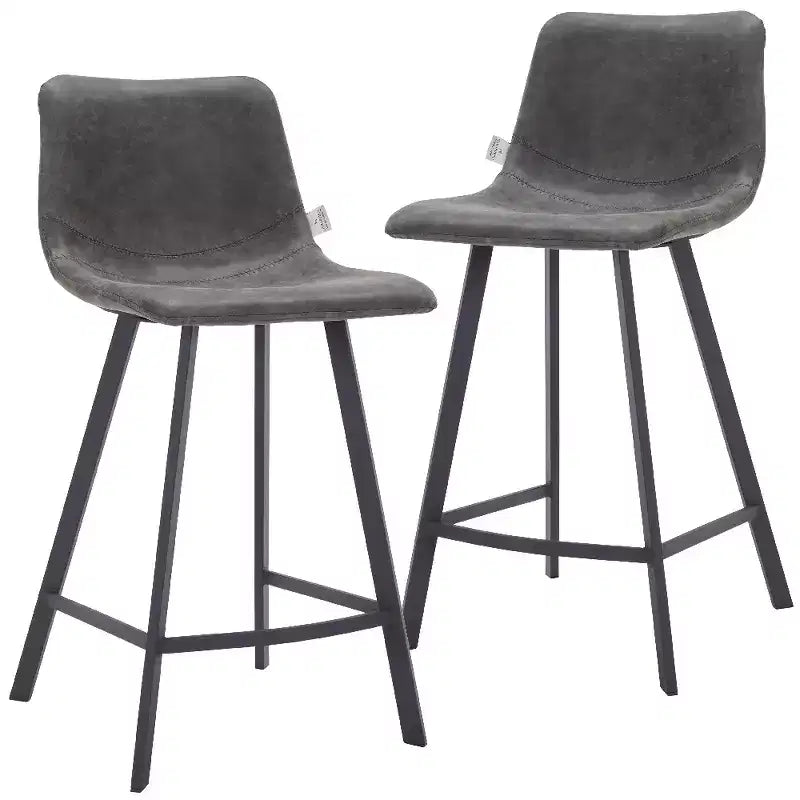 LeisureMod Elland Leather 35 Sgabello da bancone imbottito Moderno sgabello con gambe in acciaio inossidabile nero per isola cucina o mobile bar set da 2
