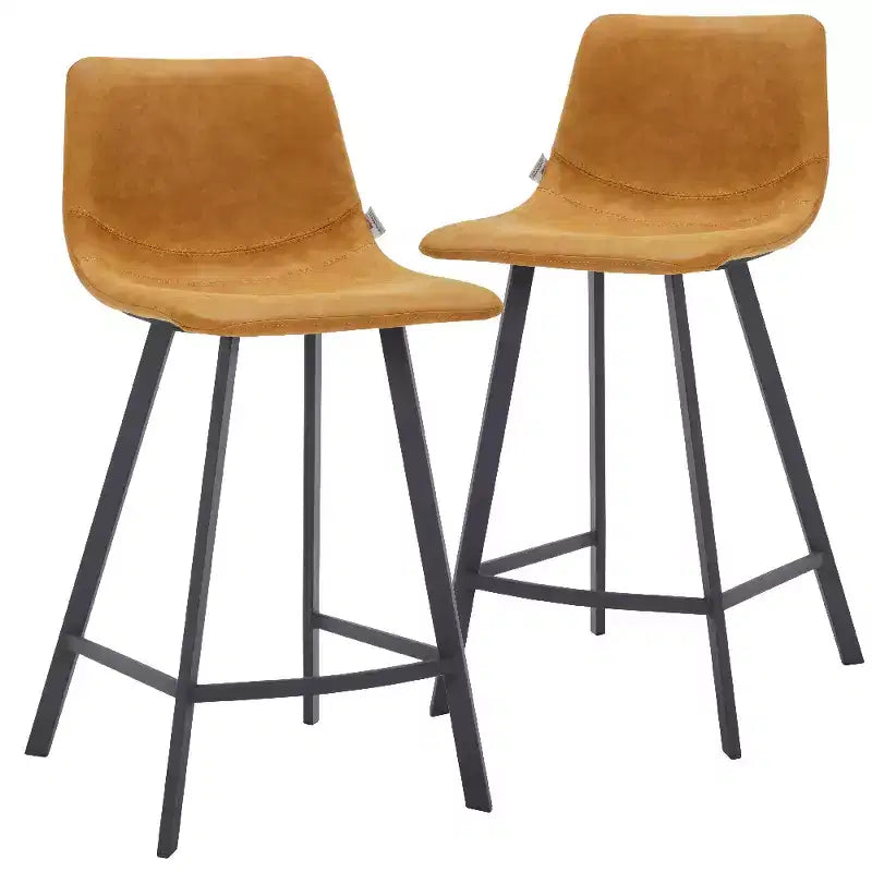 LeisureMod Elland Leather 35 Sgabello da bancone imbottito Moderno sgabello con gambe in acciaio inossidabile nero per isola cucina o mobile bar set da 2