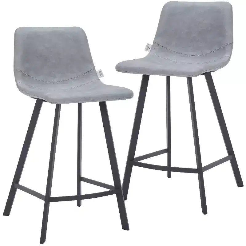 LeisureMod Elland Leather 35 Sgabello da bancone imbottito Moderno sgabello con gambe in acciaio inossidabile nero per isola cucina o mobile bar set da 2