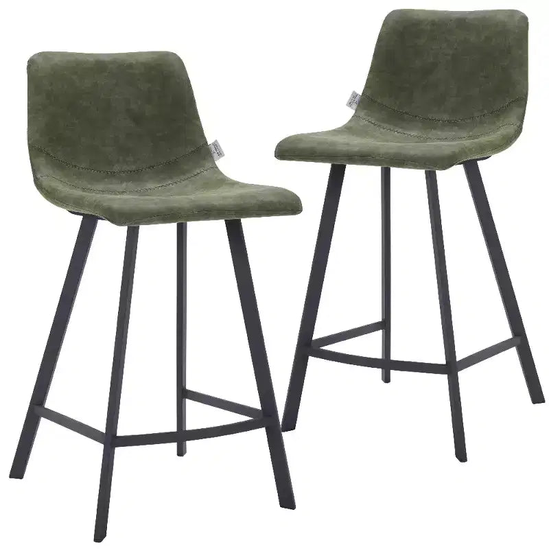 LeisureMod Elland Leather 35 Sgabello da bancone imbottito Moderno sgabello con gambe in acciaio inossidabile nero per isola cucina o mobile bar set da 2
