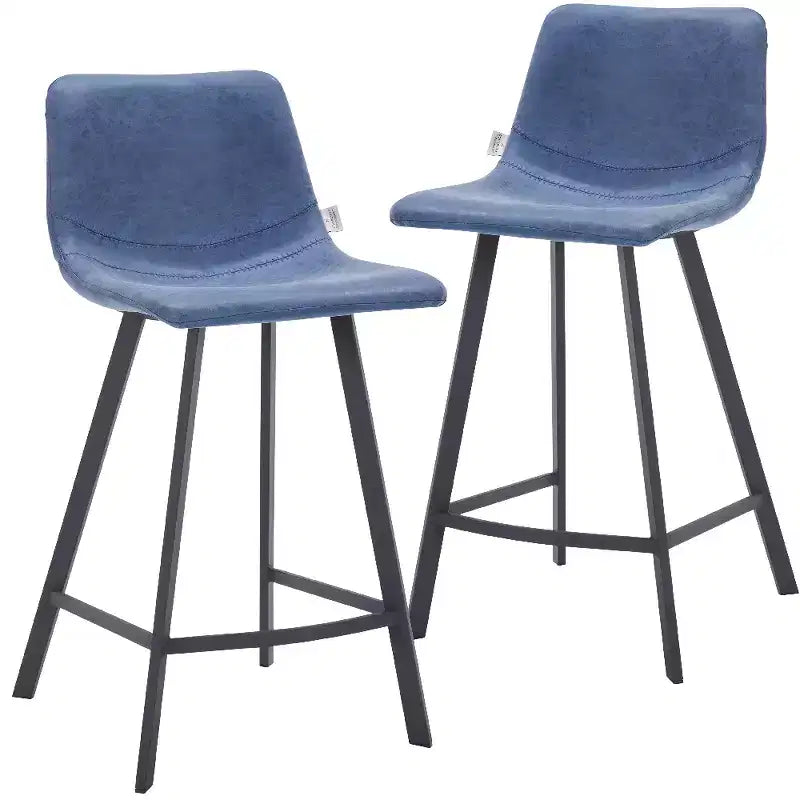 LeisureMod Elland Leather 35 Sgabello da bancone imbottito Moderno sgabello con gambe in acciaio inossidabile nero per isola cucina o mobile bar set da 2