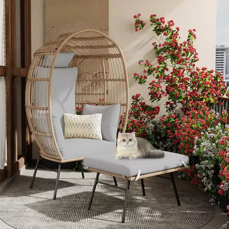GustoWave 57'' Egg Chair with Ottoman, Rattan Egg Chair with Thicken Cushion and Head Pillow, Egg Basket Lounge Chairs for Outdoor