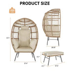 GustoWave 57'' Egg Chair with Ottoman, Rattan Egg Chair with Thicken Cushion and Head Pillow, Egg Basket Lounge Chairs for Outdoor