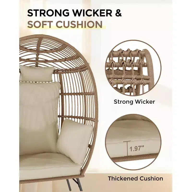 GustoWave 57'' Egg Chair with Ottoman, Rattan Egg Chair with Thicken Cushion and Head Pillow, Egg Basket Lounge Chairs for Outdoor