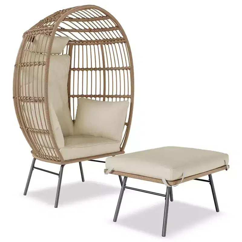 GustoWave 57'' Egg Chair with Ottoman, Rattan Egg Chair with Thicken Cushion and Head Pillow, Egg Basket Lounge Chairs for Outdoor