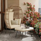 GustoWave 57'' Egg Chair with Ottoman, Rattan Egg Chair with Thicken Cushion and Head Pillow, Egg Basket Lounge Chairs for Outdoor