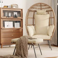 GustoWave 57'' Egg Chair with Ottoman, Rattan Egg Chair with Thicken Cushion and Head Pillow, Egg Basket Lounge Chairs for Outdoor