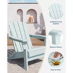 Folding Adirondack Chair with Cup Holder, HDPE Wood Texture Outdoor Chair for Patio, Deck, or Backyard, Supports 380 lbs