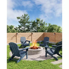 Folding Adirondack Chair with Cup Holder, HDPE Wood Texture Outdoor Chair for Patio, Deck, or Backyard, Supports 380 lbs