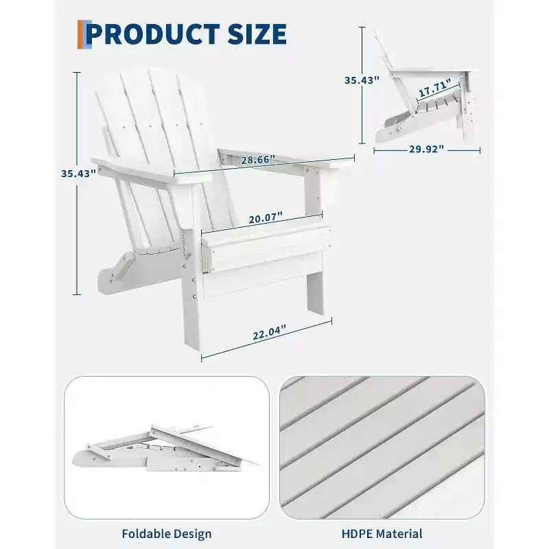 Folding Adirondack Chair with Cup Holder, HDPE Wood Texture Outdoor Chair for Patio, Deck, or Backyard, Supports 380 lbs