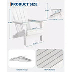 Folding Adirondack Chair with Cup Holder, HDPE Wood Texture Outdoor Chair for Patio, Deck, or Backyard, Supports 380 lbs
