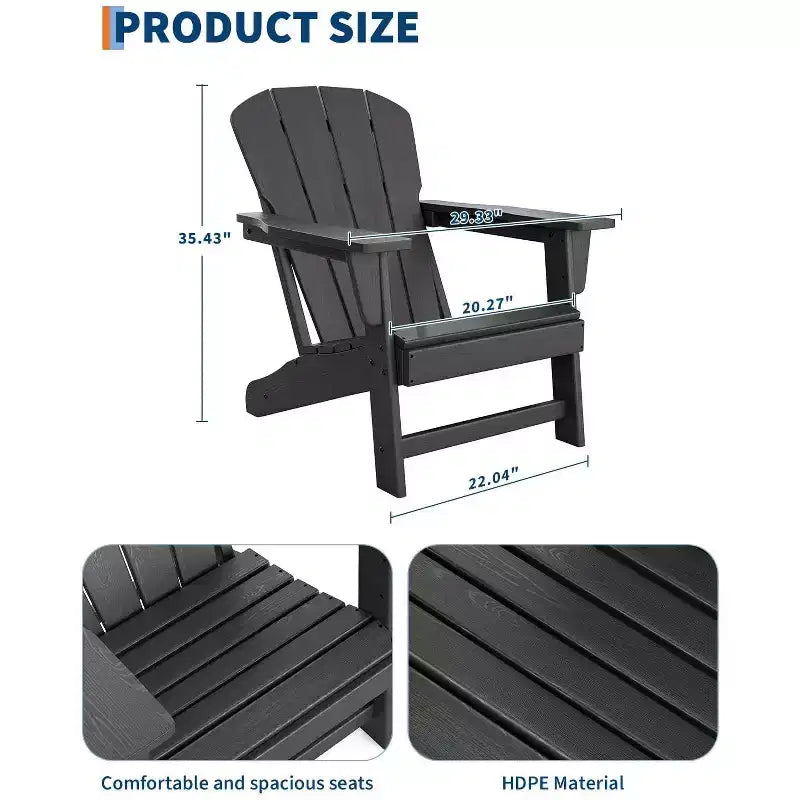 Sedie da Giardino Adirondack, Sedie da Esterno Resistenti alle Intemperie, Portata Massima 172 kg per Esterni, Patio, Prato, Giardino, Portico