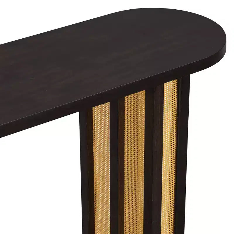 MAYEERTY Curved Console Table with Storage 2 Drawers Rustic Console Tables for Entryway Hallway Black