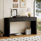 MAYEERTY Curved Console Table with Storage 2 Drawers Rustic Console Tables for Entryway Hallway Black