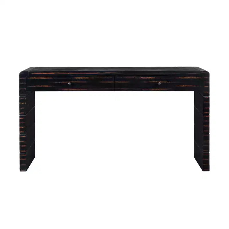 MAYEERTY Curved Console Table with Storage 2 Drawers Rustic Console Tables for Entryway Hallway Black