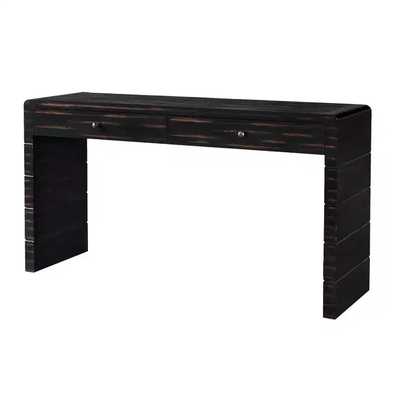 MAYEERTY Curved Console Table with Storage 2 Drawers Rustic Console Tables for Entryway Hallway Black