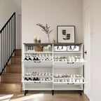 Shoe Cabinet with 4 Flip Drawers, Slim Freestanding Shoe Organizer with Metal Legs, Narrow Entryway Storage Cabinet, White