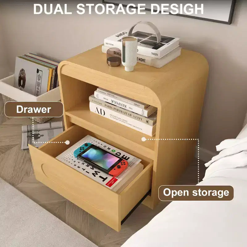 SOLACE FURNITURE Comodino Set da 2, Comodino con Cassetto Portaoggetti e Vano Aperto per Camera da Letto Divano Ufficio