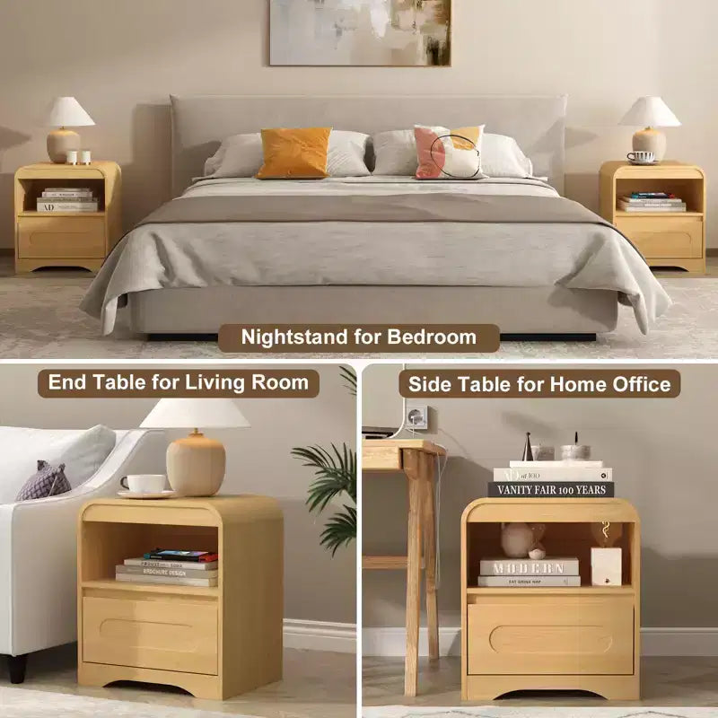 SOLACE FURNITURE Comodino Set da 2, Comodino con Cassetto Portaoggetti e Vano Aperto per Camera da Letto Divano Ufficio