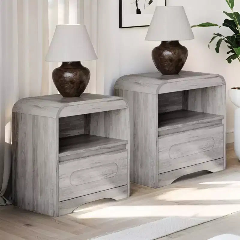 SOLACE FURNITURE Comodino Set da 2, Comodino con Cassetto Portaoggetti e Vano Aperto per Camera da Letto Divano Ufficio